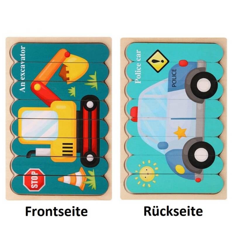 Montessori-Holzpuzzle Spielzeug doppelseitig-Frontseite und Rueckseite